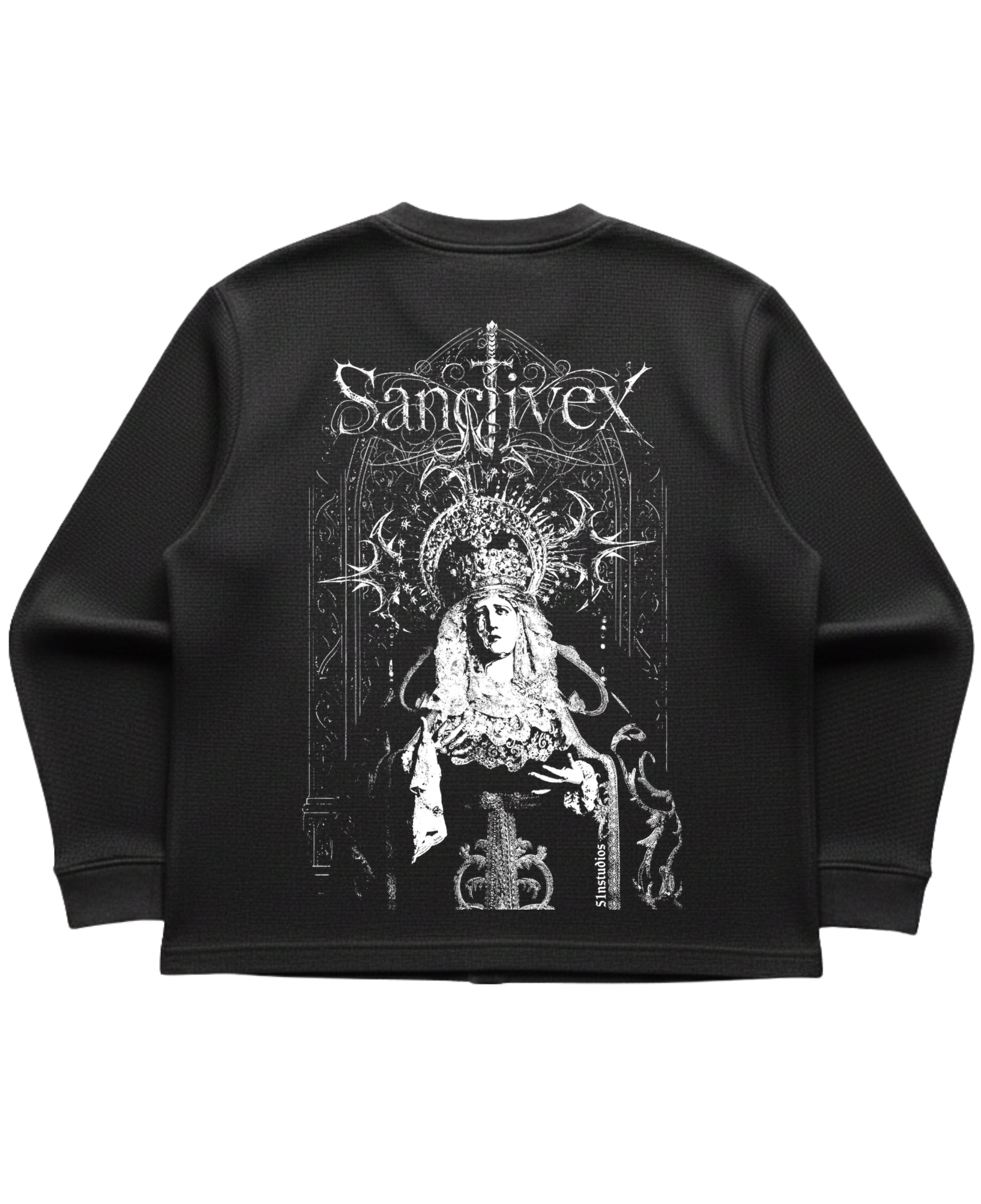 Black waffle knit oversized full-sleeve Back Design